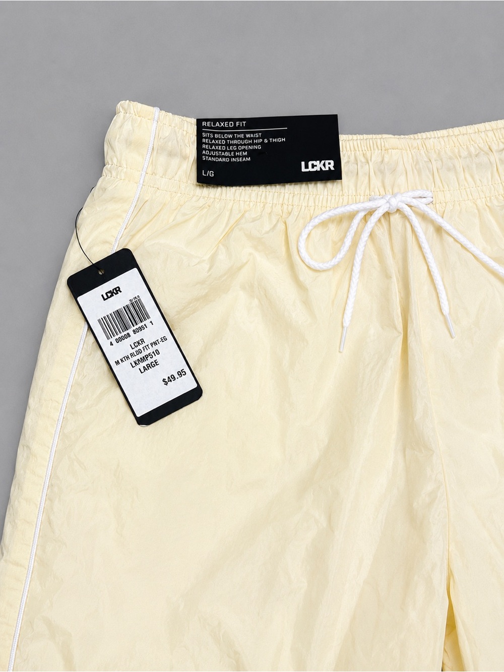 LCKR Men’s Relaxed Fit Track Pants Large Cream Nylon Wide Leg - Picture 4 of 6
